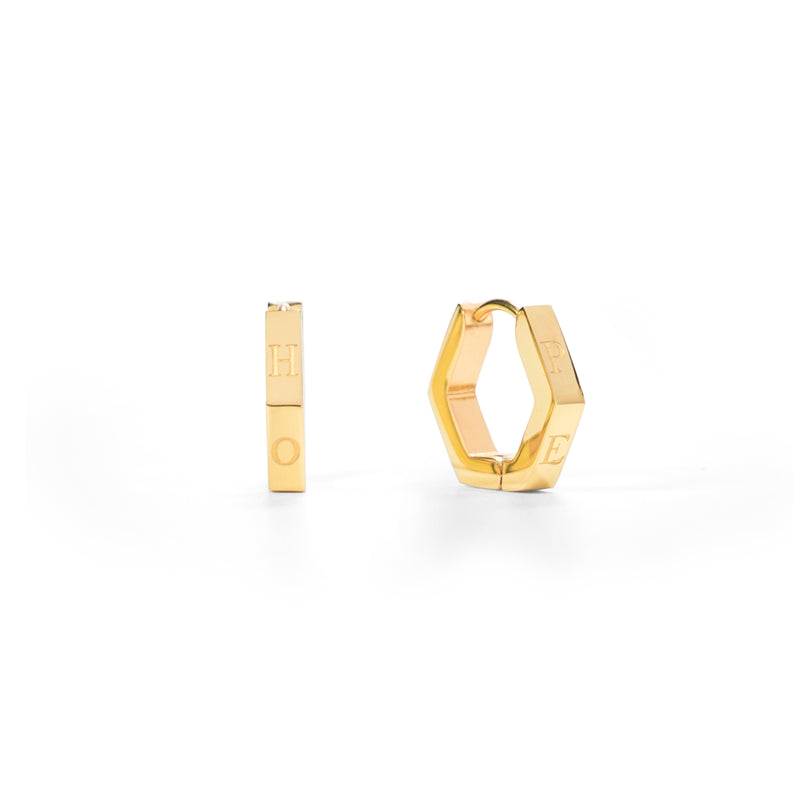 Hope in a Hexagon Huggie Earrings